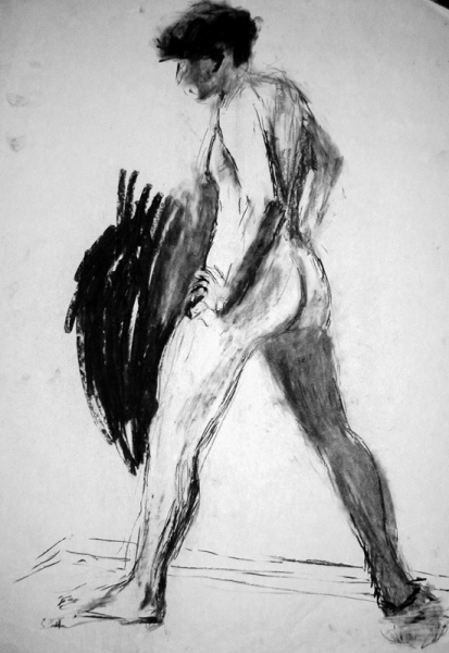 'Male nude standing', charcoal, 84x59cm