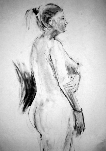 'Female nude standing', charcoal, 59x42cm