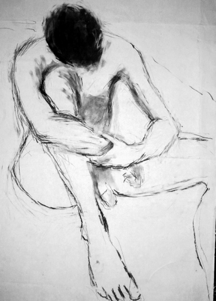 'Male nude sitting', charcoal, 69x51cm