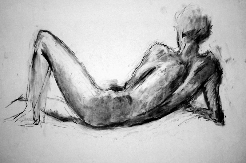 'Reclining male nude', charcoal, 84x59cm
