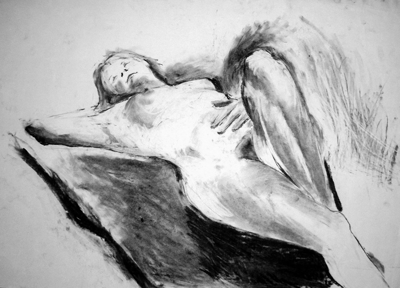 'Reclining nude', charcoal, 84 x 59cm
