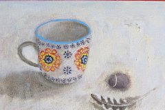 'Curlew Feather & Cup' 25x30cm oil £375 Available from The Cupola Gallery